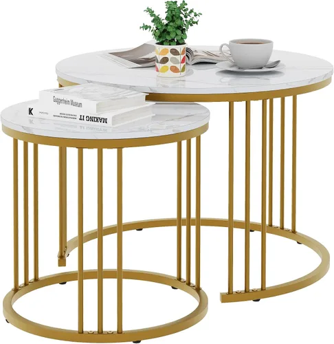 Vista 12 de Garden 4 you Mesa de Centro de Mármol Sintético Mesa Nido para Espacios Pequeños 2 Juegos Muebles Modernos Juegos de Sala Mesa Auxiliar Lateral