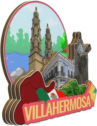 Vista 2 de Villahermosa - Imán de madera para nevera, diseño de México, monumentos en 3D, recuerdos coleccionables, decoración hecha a mano, 2041