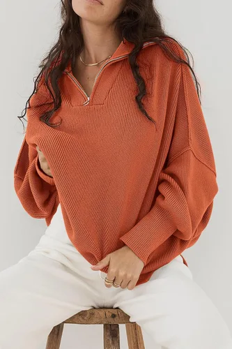 Vista 4 de PRETTYGARDEN Suéter de otoño de gran tamaño para mujer, casual, manga larga, con cremallera, cuello