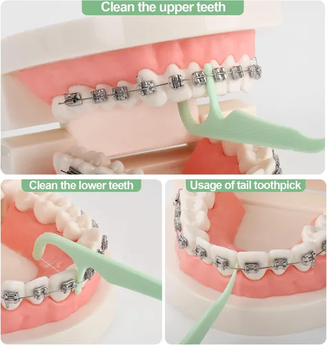 Vista 6 de 500 hilos dentales de ortodoncia para aparatos ortopédicos con dispensador de hilo dental, irrigadores dentales para adultos y niños, púas de hilo