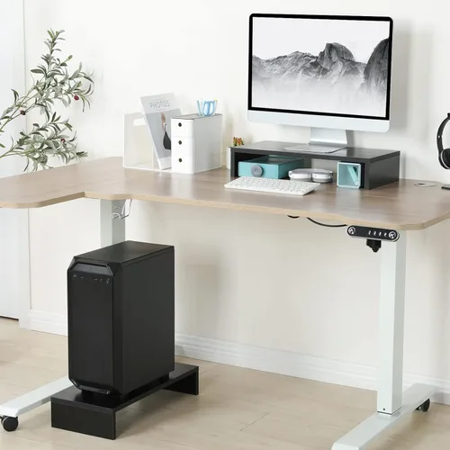 Vista 6 de TEAMIX Paquete de 2 soportes para monitor de 20 pulgadas, soporte de escritorio negro para PC/TV/portátil/impresora, organizador de estante
