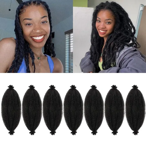 Vista 10 de Cabello afro trenzado elástico de 16 pulgadas, paquete de 3 marley twist para rastas falsas, trenzas rizadas de mariposa, cabello trenzado marley