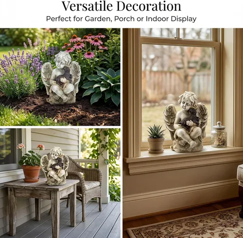 Vista 4 de Topadorn Estatua conmemorativa de perro de alas de ángel, figura de resina para mascotas para el hogar y el jardín, regalo de homenaje