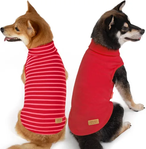 Vista 17 de KYEESE Paquete de 2 suéteres para perro, abrigo para mascotas, cuello alto, ropa elástica para perros, suéteres súper suaves para perros pequeños 1#