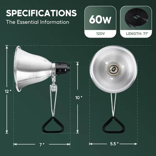 Vista 2 de HealSmart Enchufe de luz de abrazadera de 5.5 pulgadas, máximo de 60 vatios con cable 18/2 SPT-2 de 6 pies, reflector de aluminio E26