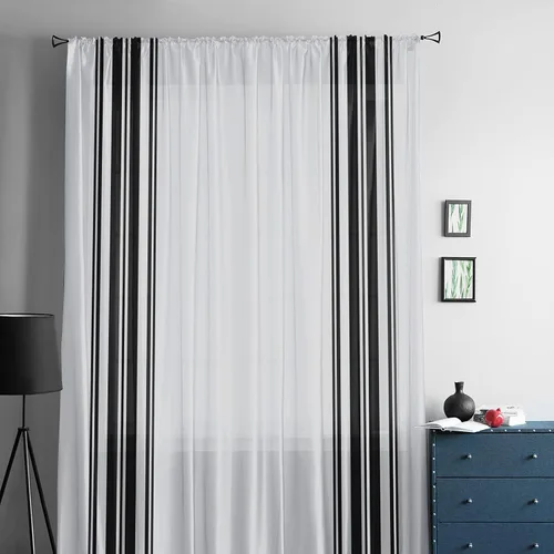 Vista 5 de Cortinas semitransparentes a rayas negras y blancas para sala de estar, dormitorio, puertas francesas de 63 pulgadas de largo, cortinas geométricas