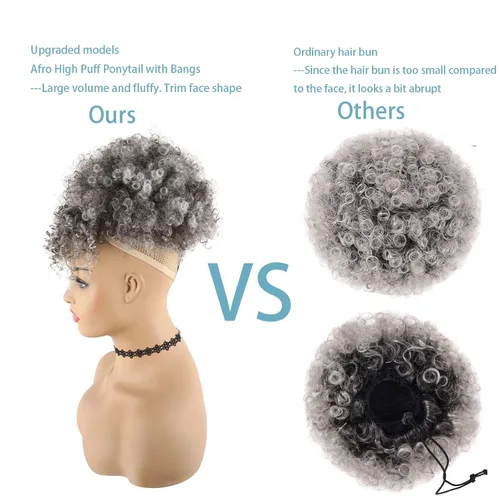 Vista 3 de CINHOO Extensiones de cabello con cola de caballo gris para mujeres negras, cola de caballo sintética con cordón, cola de caballo sintética corta
