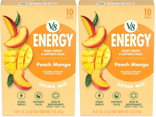 Vista 17 de V8 Energy Peach Mango - Bebida energética en polvo, paquete de 0.10 onzas (10 unidades)