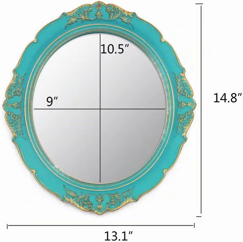 Vista 4 de YCHMIR Espejo de pared decorativo vintage de 14.8 x 13.1 pulgadas, espejo ovalado (azul)