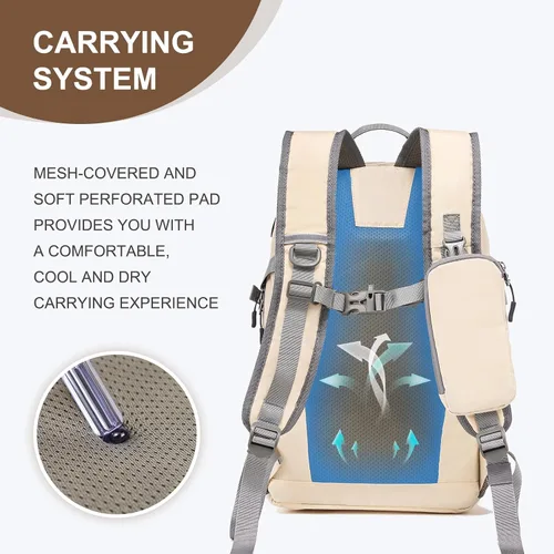 Vista 3 de Mochila de senderismo para mujeres y hombres de 20 litros con bolsillo extraíble para teléfono, mochila de viaje ligera pequeña mochila