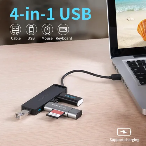 Vista 2 de VENTION Hub USB 3.0, 4 puertos USB Hub USB ultrafino de datos USB Hub de 0.5 pies de cable extendido [carga compatible], compatible con MacBook