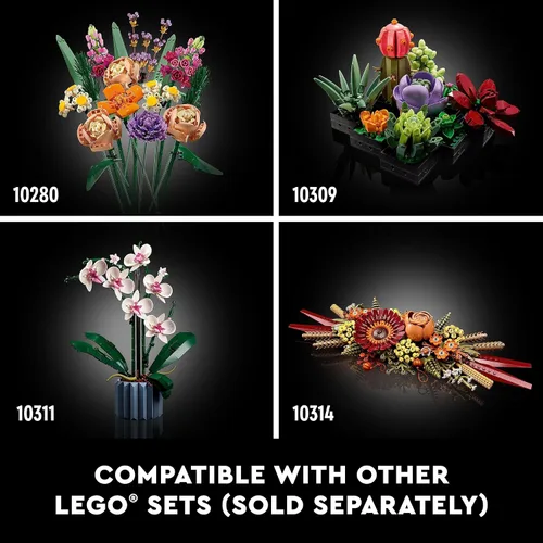 Vista 7 de LEGO Botanicals - Ramo de flores silvestres artificiales, juego de construcción de flores de interior falsas para el hogar, cocina, decoración