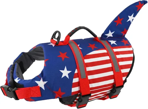 Vista 11 de Doglay Chaleco salvavidas para perro, chaleco salvavidas de tiburón Camuflaje azul-tiburón