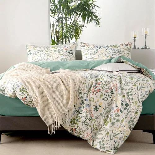 Vista 4 de Juego de ropa de cama individual 100% microfibra cepillada chic con flores, 3 piezas - Funda de edredón y 2 fundas de almohada con cierre