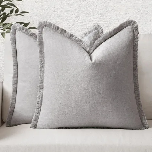 Vista 20 de MIULEE Juego de 2 fundas de almohada decorativas de lino neutro con flecos, fundas de cojín de estilo bohemio con borlas para sofá, cama, sala