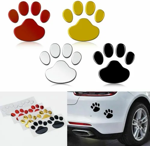Vista 4 de AKOAK 4 calcomanías 3D con estampado de pata de perro, calcomanías para insignia de automóvil, calcomanías para parachoques de ventana de automóvil
