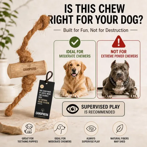 Vista 5 de Canophera Juguete masticable de madera y coco para perros para dientes y encías saludables, tamaño pequeño, todas las razas de perros