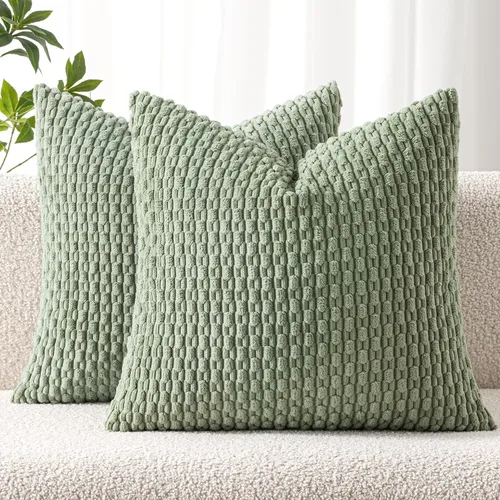 Vista 14 de MIULEE - Juego de 2 fundas decorativas cuadradas para cojines, de pana suave y con estilo campestre bohemio a rayas para decorar hogar, sofá, cama
