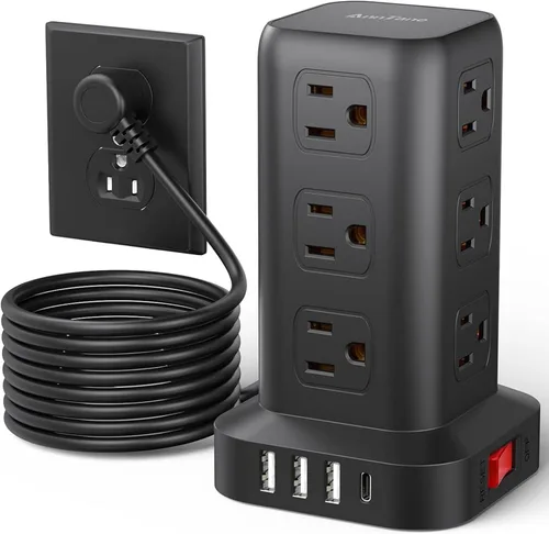 Vista 10 de AnnTane Protector de Sobretensión Regleta de Alimentación con Cable de 6.5 Pies, Regleta de Alimentación de Torre con 4 Puertos USB (1 USB C), Cable