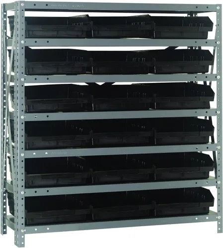 Vista 50 de Quantum QSBU-245BK Heavy Duty Shelving Unit with (7) Shelves and (24) QUS245 Black Bins for Garage Warehouse Storage Distribution 400 lb Load