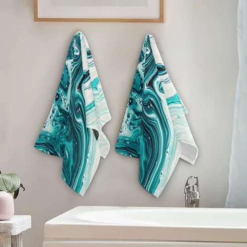 Vista 4 de ALAZA Juego de 2 toallas de mano de ágata dorada, suaves y absorbentes, decorativas, para baño, gimnasio, hotel, spa, 28 x 14 pulgadas