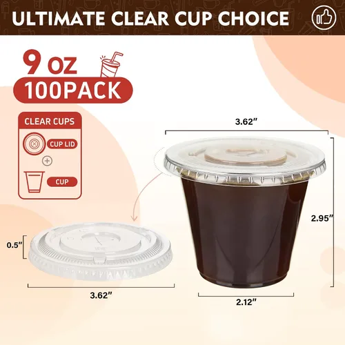 Vista 2 de YEEHAW Paquete de 50 vasos de plástico transparente de 9 onzas con tapas planas, vasos desechables con tapas con ranura para pajita para bebidas