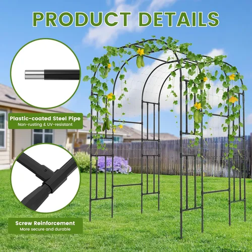 Vista 4 de Enrejado alto de arco de jardín para plantas trepadoras al aire libre, 87 pulgadas de alto, soporte de plantas de metal, enrejado de pepino