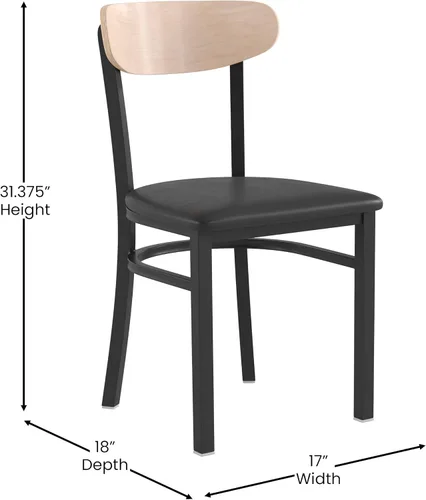 Vista 3 de Flash Furniture Wright - Silla de comedor comercial, respaldo de madera con acabado de abedul natural, asiento de vinilo negro, 500 libras