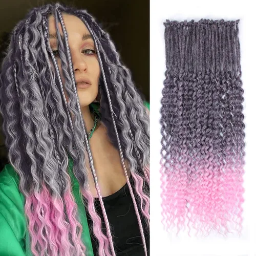 Vista 12 de Extensiones de rastas trenzadas bohemias de 24 pulgadas, 10 hebras de rastas sintéticas rizadas color marrón degradado con trenza de caja, rastas