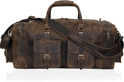 Vista 2 de Bolsas de lona grandes para hombres bolsa de viaje de cuero bolsa de viaje para gimnasio durante la noche bolsa de fin de semana deportiva