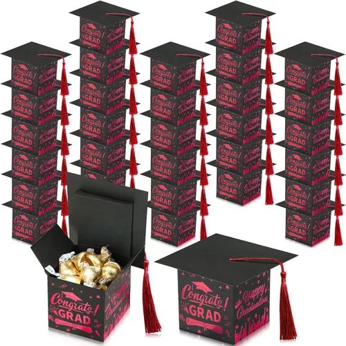 Vista 13 de Chuangdi 30 cajas de dulces de fiesta de felicitaciones graduadas, caja de casquillo de bricolaje con borlas para regalo de graduación, suministros