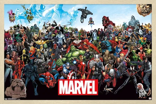 Vista 7 de Marvel Comics The Marvel Lineup - Póster de pared, 22.4 pulgadas de largo x 14.7 pulgadas de ancho, versión enmarcada de madera de granero
