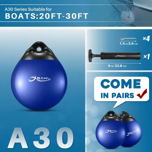 Vista 2 de Pair of Vinyl Boat Buoy Balls, 11.4 x 13.8 Inches Round Boat fenders Ball for Boat Mooring Buoys, Anchor Float Buoy and Mooring Fender