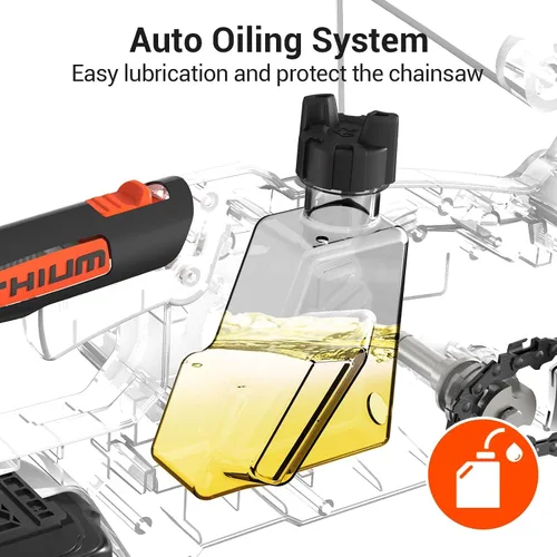 Vista 4 de MAXLANDER Motosierra a pilas de 10 pulgadas, motosierra inalámbrica de 20 V, 2 baterías de 2.0 Ah con cargador, tensión automática, lubricación
