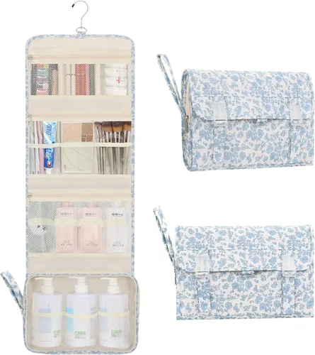 Vista 13 de Pequeña bolsa de aseo colgante para hombres y mujeres, organizador colgante portátil para kit de ducha de tamaño de viaje, accesorios de maquillaje