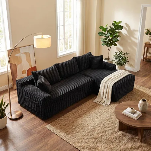 Vista 8 de Sofá comprimido de esquina izquierda en forma de L de 105 pulgadas, modular sin hueso, sofá de espuma de piso con diván, sofá de pana en esquina sin