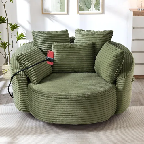 Vista 19 de JIVOIT Silla decorativa de barril giratorio de 360°, sillón redondo giratorio de 36.6 pulgadas con diseño de cojín de doble capa, sofá individual