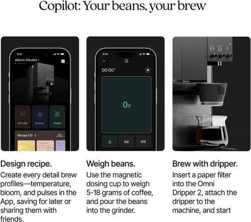 Vista 5 de xBloom Studio – La máquina de café definitiva – Cafetera de goteo con molinillo integrado, báscula y 3 niveles de automatización, negro medianoche