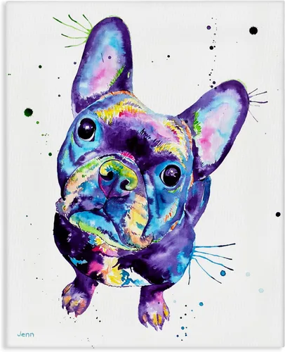 Vista 10 de Stupell Industries Arte de pared de madera de perro Bulldog francés con tonos morados, diseño de Jen Seeley
