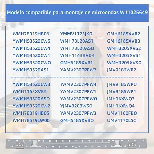 Vista 6 de W11025649 Soporte de montaje para microondas compatible con Whirlpool Kitchen-Aid Amana Maytag Placa de montaje en pared para microondas Reemplazar