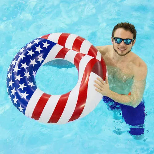 Vista 4 de Swimline Flotador de agua redondo inflable patriótico con bandera estadounidense para piscina o lago para niños y adultos