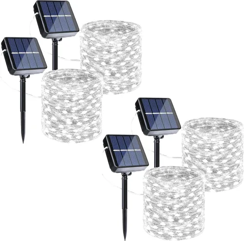Vista 11 de Joomer - Tira de luces solares de hadas, paquete de 2, total 80 pies, 240 LED, luces de cuerda solar para exteriores, impermeables, 8 modos