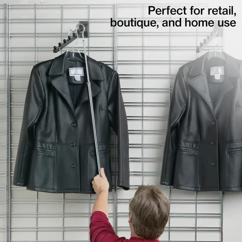 Vista 4 de SSWBasics Gancho cromado para ropa, poste de gancho cromado duradero, gancho ajustable de alto alcance para ropa, poste de gancho de metal