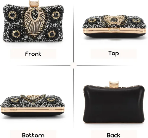 Vista 5 de LUI SUI Bolsos de mano brillantes para mujer, bolsos formales de cristal, bolsos de noche, bodas, fiestas, bolsa de mano con diamantes de imitación