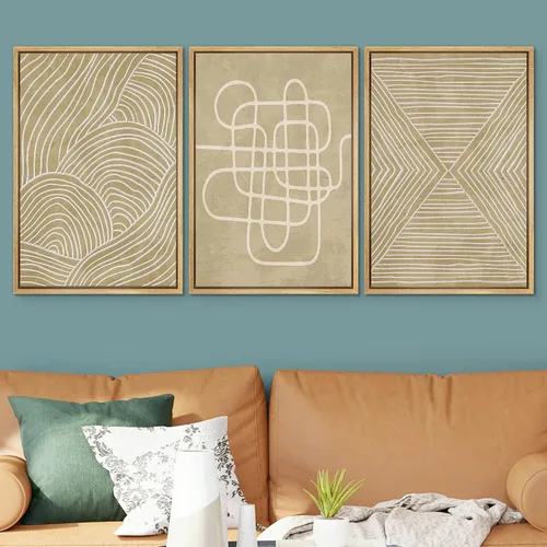 Vista 496 de SIGNWIN Lienzo enmarcado para pared, juego de arte neutro de bosque brumoso, ilustraciones en tono tierra, arte moderno, decorativo, bohemio