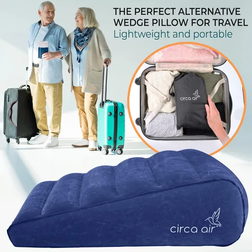 Vista 7 de Circa Air Almohada inflable triangular para viajes, extra ancha de 27 pulgadas, almohada de cuña de viaje con funda, elevada para dormir, reflujo