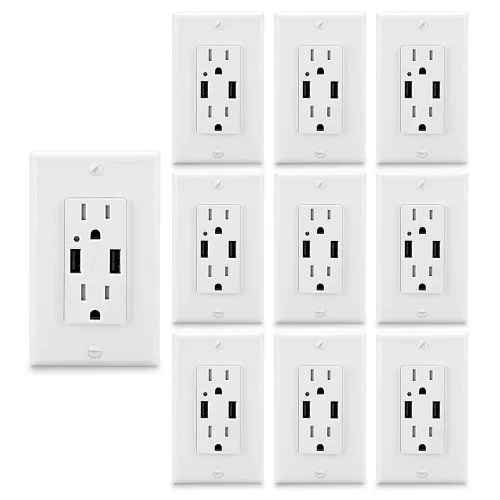 Vista 9 de LEOD 4.2A 5V Smart High Speed 2 USB Cargador de pared con 2 tipos de placas de pared libres (estándar y sin tornillos incluidos), receptáculo USB