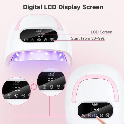 Vista 6 de Lámpara de uñas LED UV, luz UV profesional para uñas de gel con sensor automático y 4 ajustes de temporizador, base magnética, pantalla táctil LCD