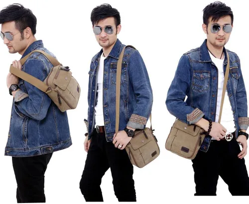 Vista 9 de MosaiRudo Bolsa de mensajero pequeña de lona para hombre, bolsa de hombro casual para hombres y mujeres, bolsa de transporte de viaje, bolsa