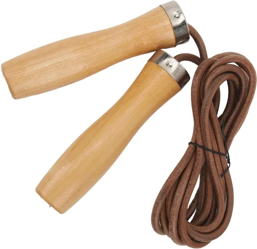 Vista 5 de Rope Skipping Rope, Workout Rope with Wooden Handle Cowhide for Fitness Portable Exercise HIIT Aerobic Training